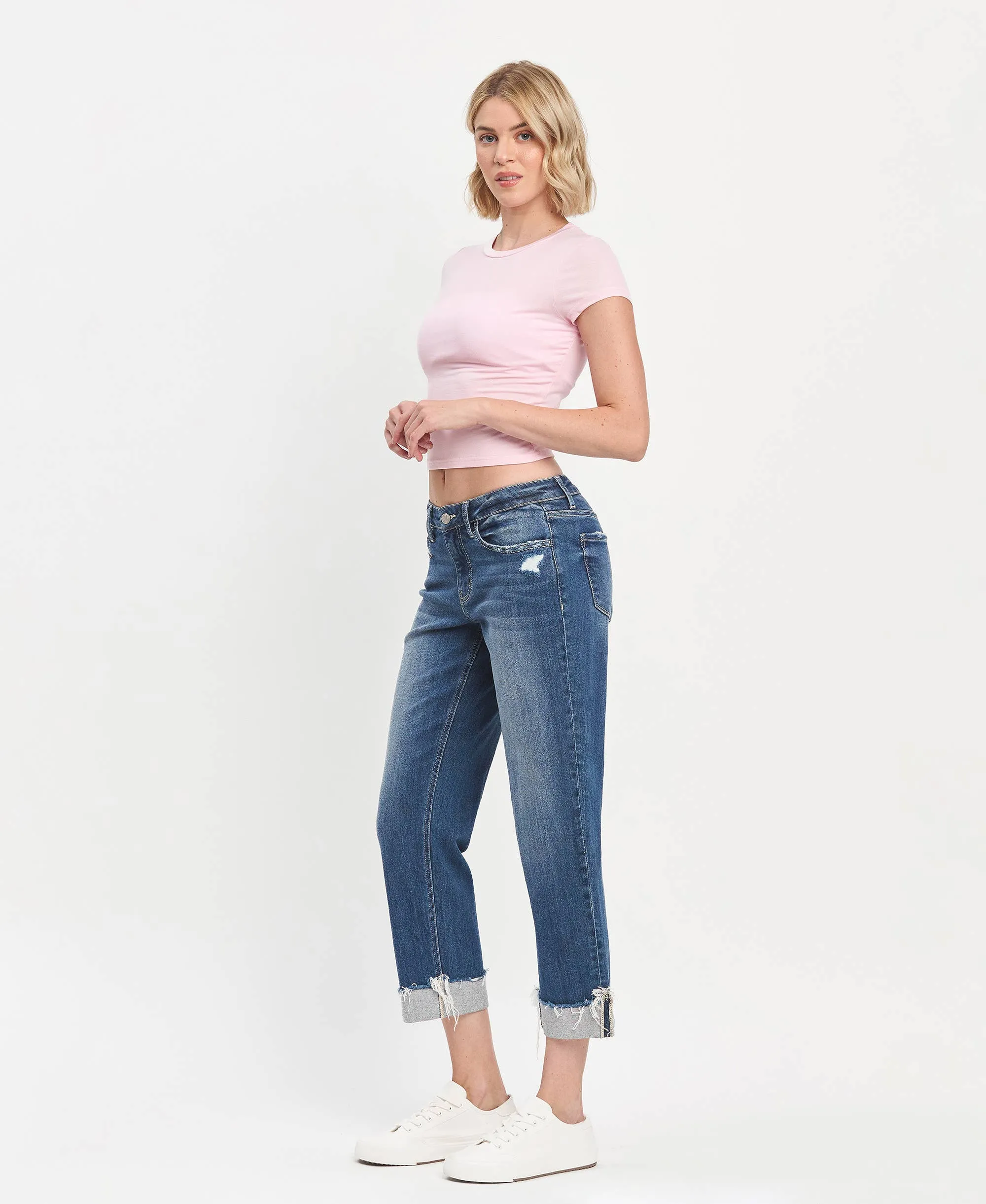 Mid Rise Cuffed Boyfriend Vervet Jeans: Fiery