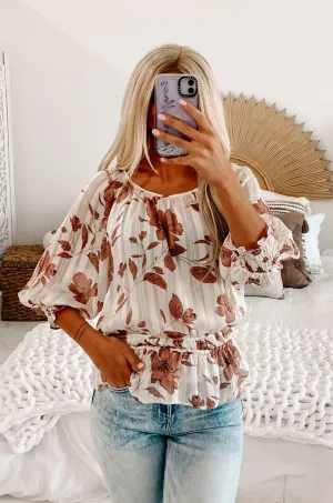 Modern Sophistication Floral Blouse (Cream Brown)