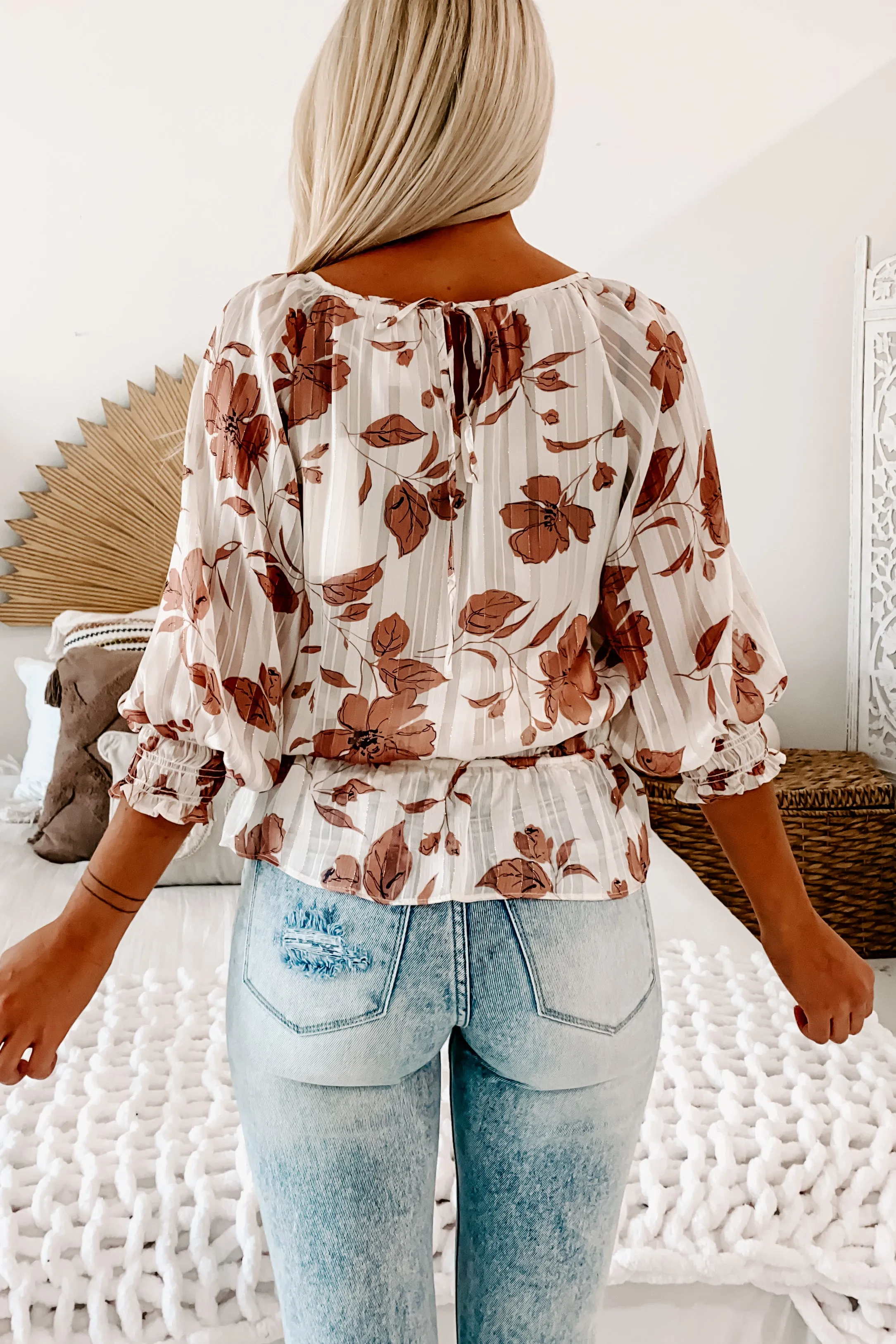 Modern Sophistication Floral Blouse (Cream Brown)
