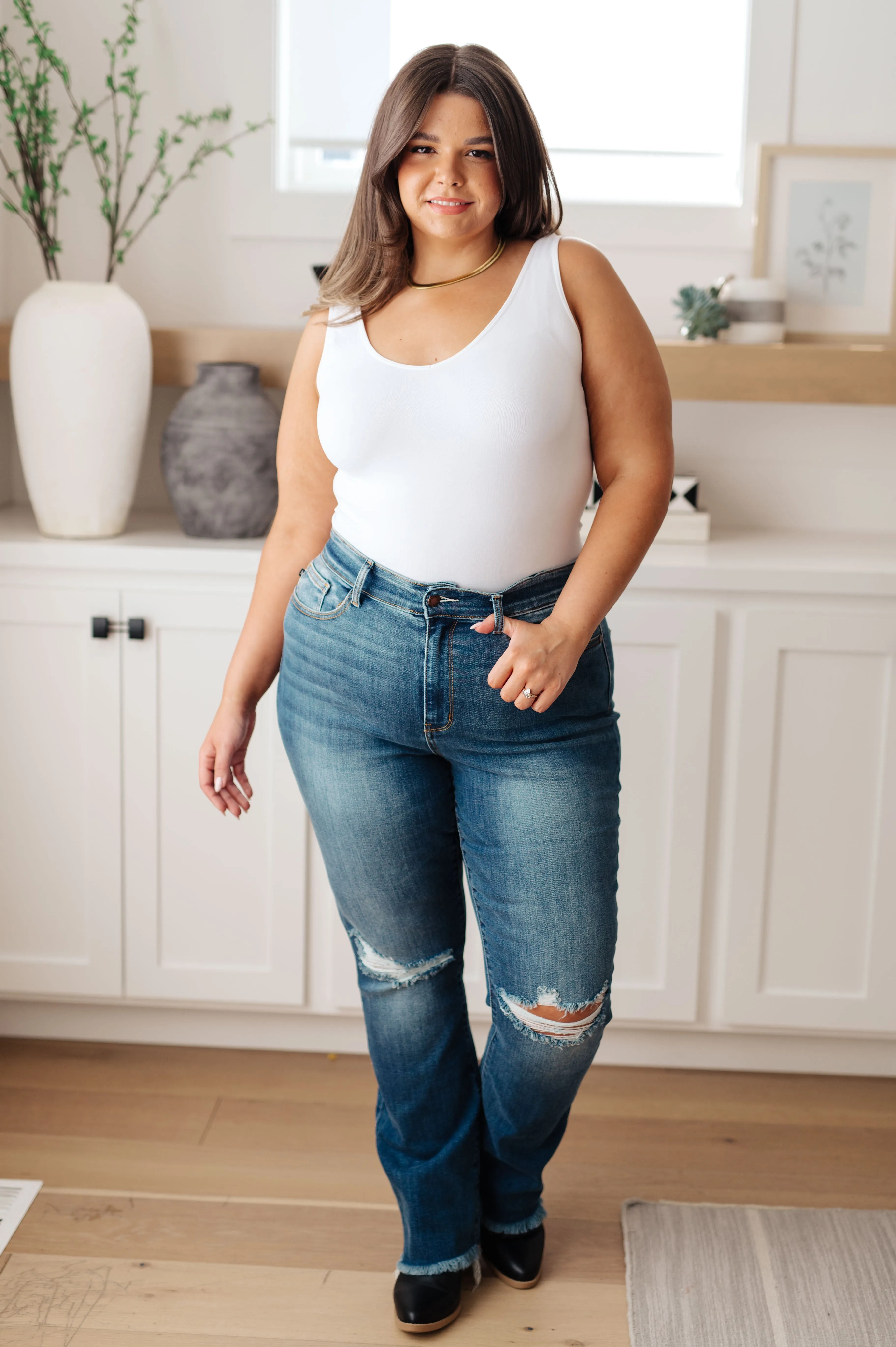 Morgan High Rise Distressed Straight Jeans by Judy Blue