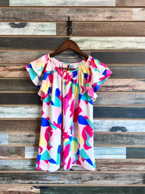 Multi Color Retro Ruffled Sleeves Top