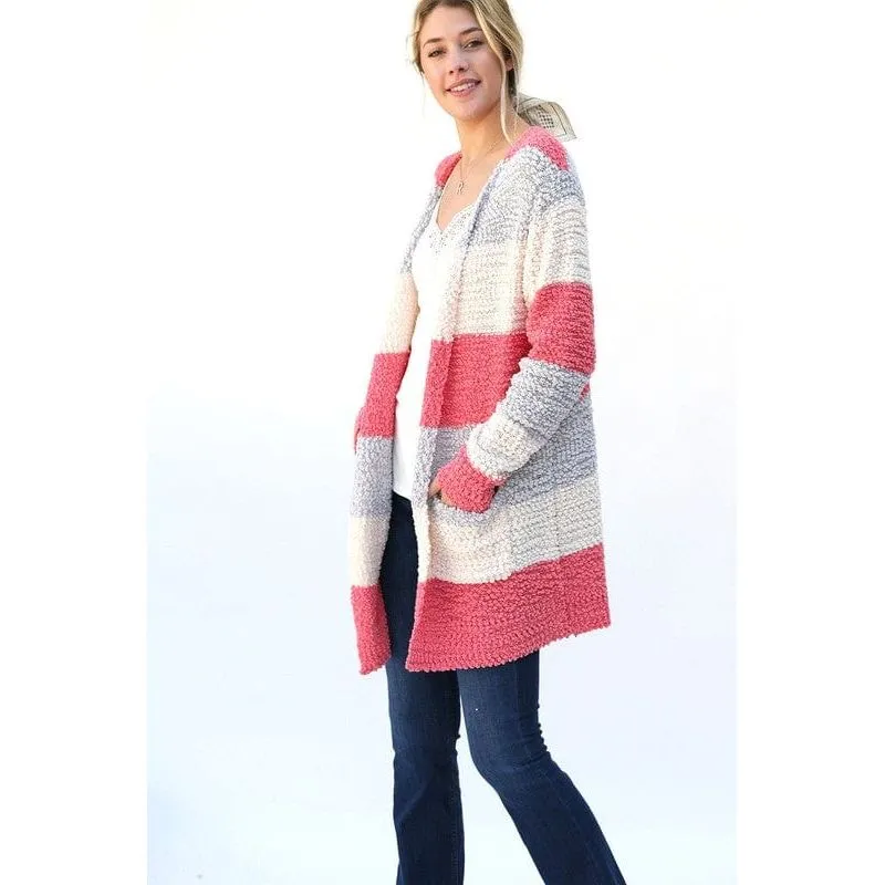 MULTI COLOR STRIPED POPCORN CARDIGAN