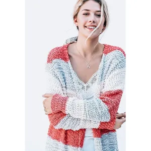 MULTI COLOR STRIPED POPCORN CARDIGAN