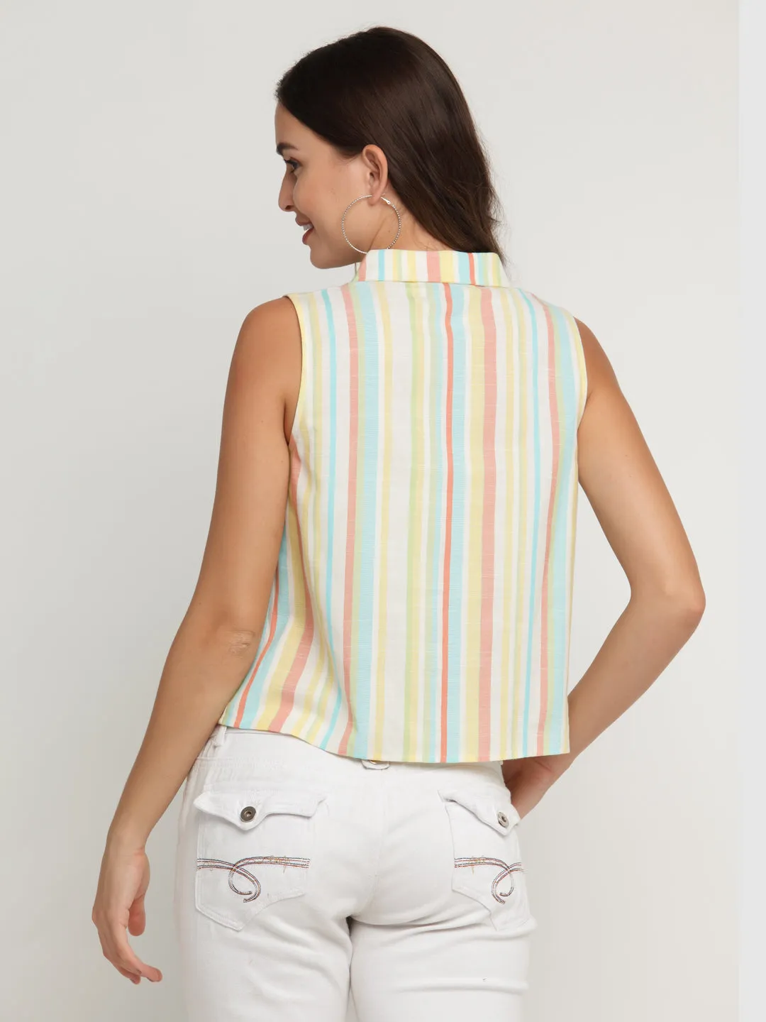 Multicolored Striped Ruffled Shirt