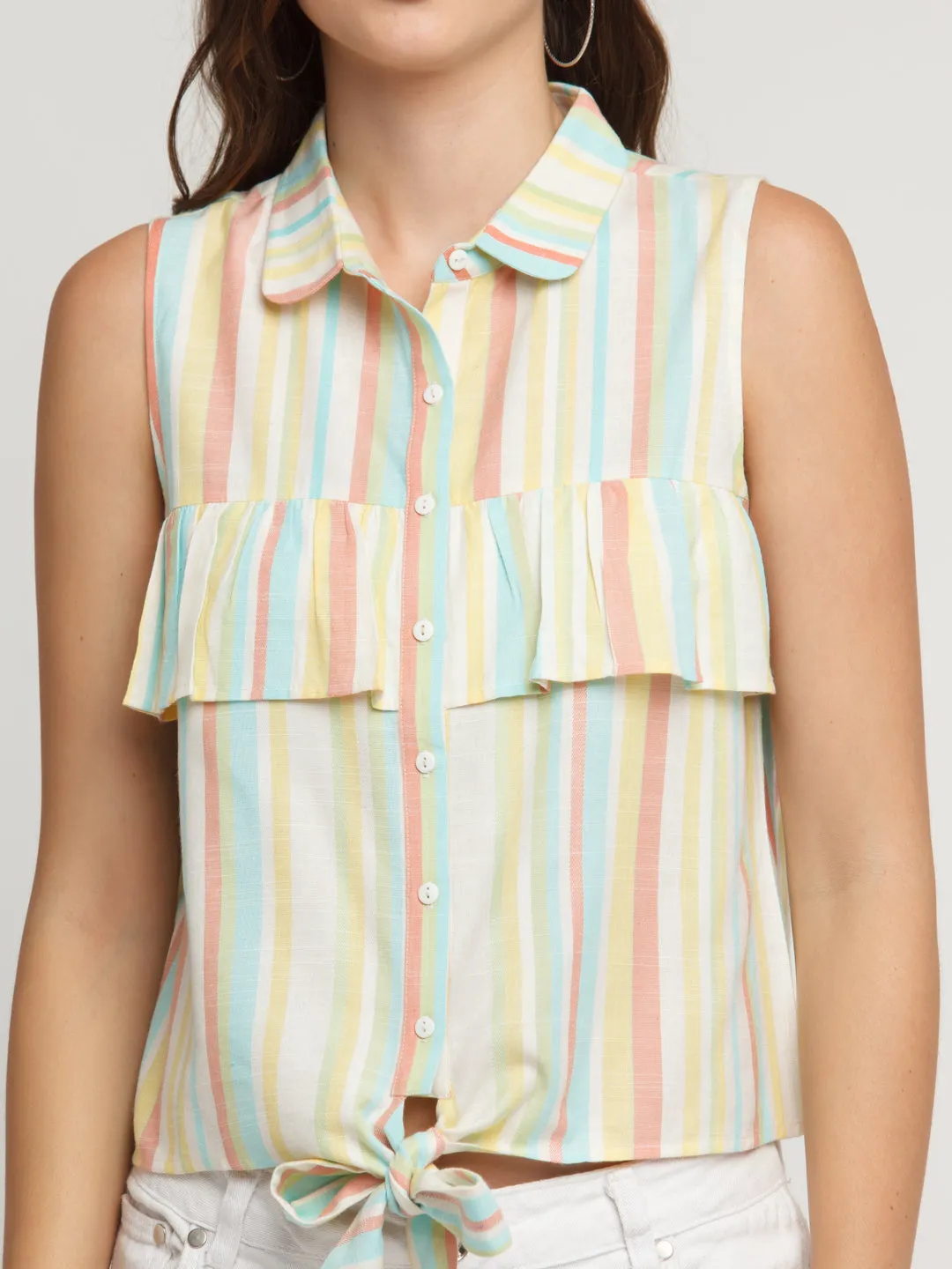 Multicolored Striped Ruffled Shirt