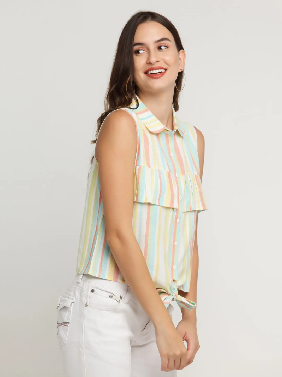 Multicolored Striped Ruffled Shirt