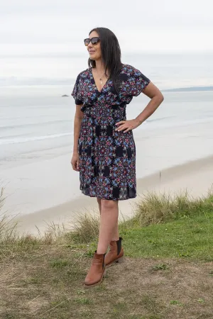Navy & Pink Bouquet - Shorter Boho Malia Dress