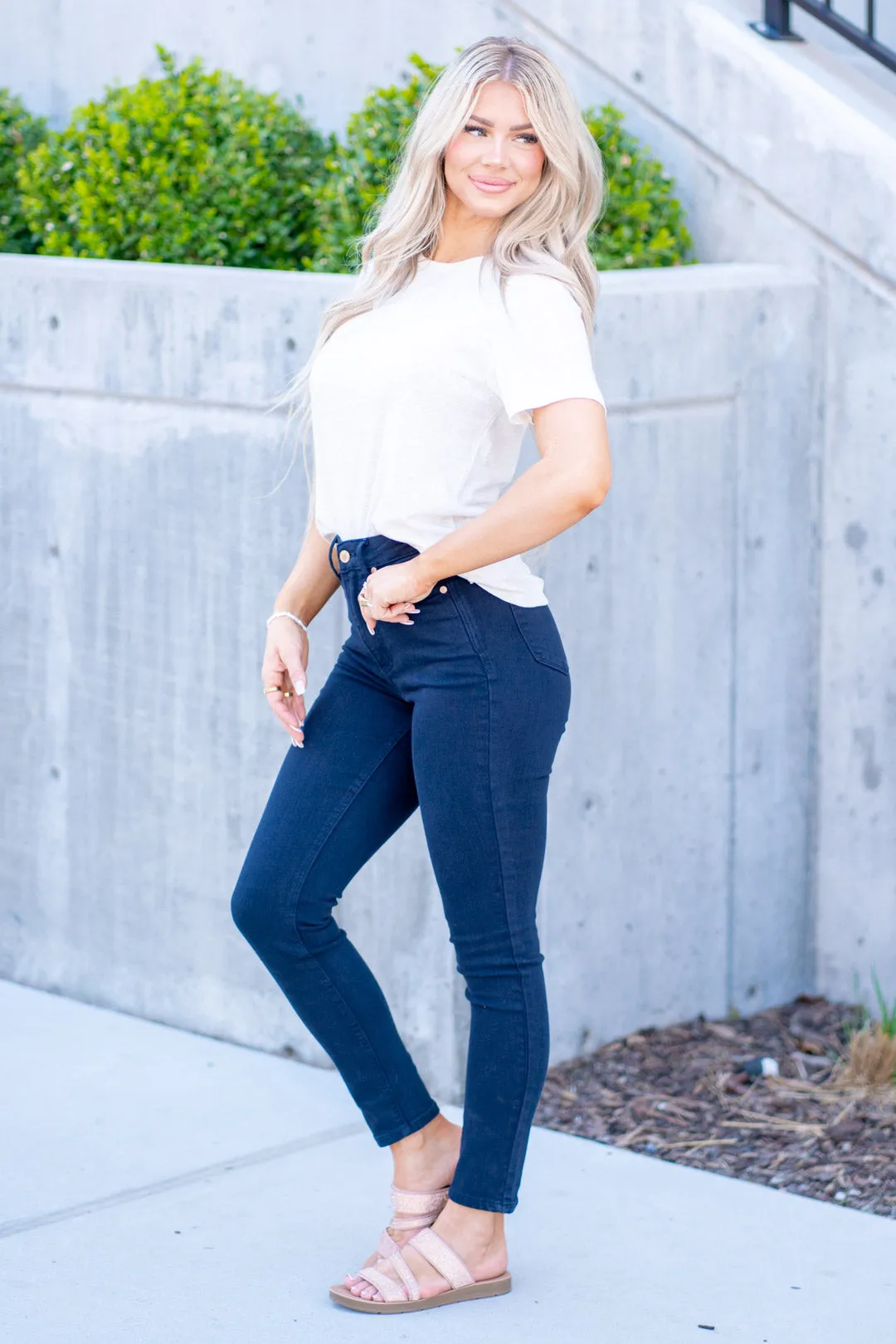 Navy Blue Garment Dyed Tummy Control Skinny Regular & Plus Sizes (Copy)