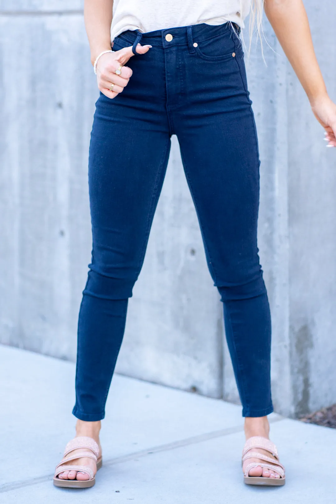 Navy Blue Garment Dyed Tummy Control Skinny Regular & Plus Sizes (Copy)