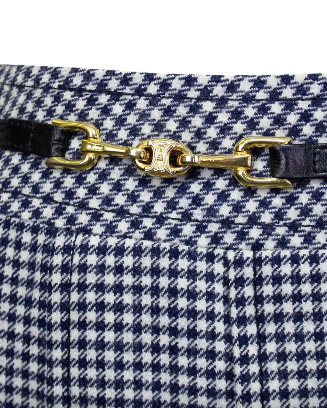 Navy Houndstooth Wool Skirt