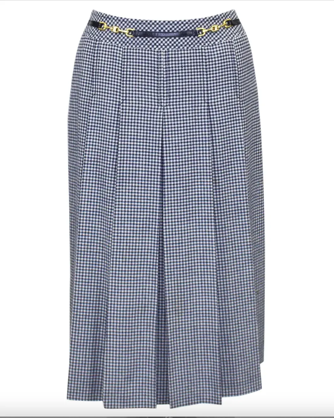 Navy Houndstooth Wool Skirt