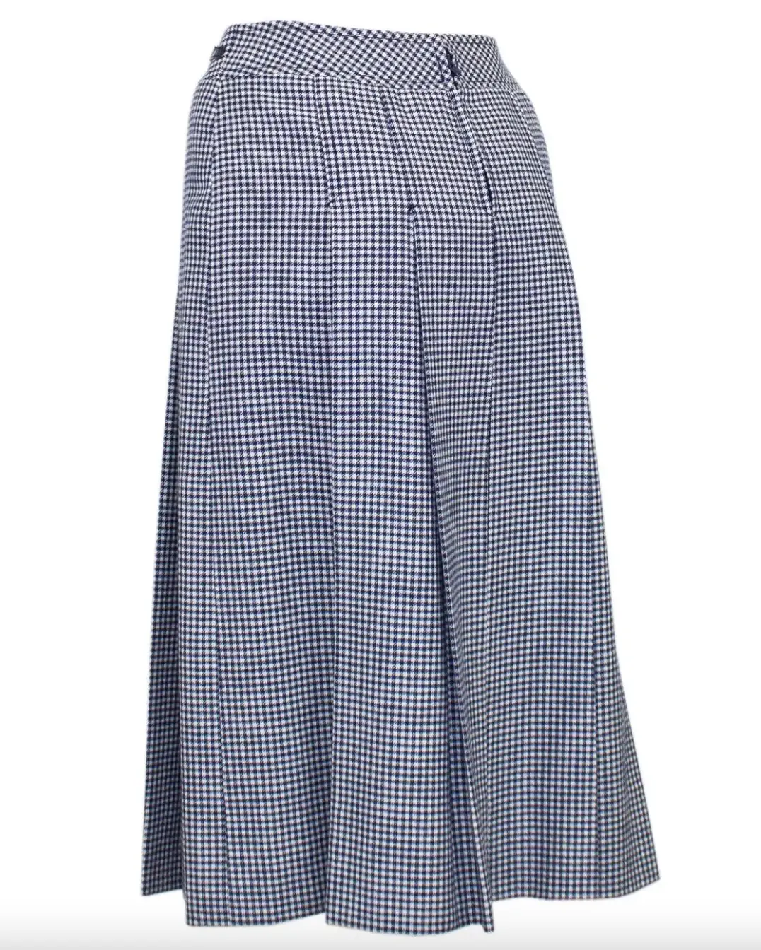Navy Houndstooth Wool Skirt