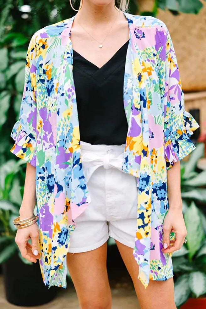 Never Miss A Beat Blue Floral Kimono