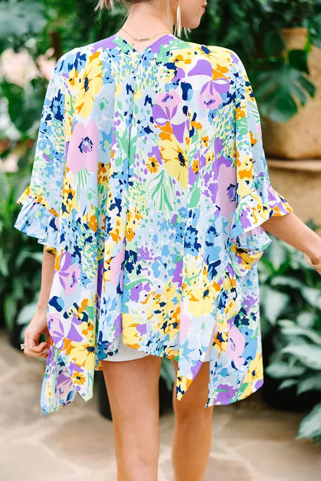 Never Miss A Beat Blue Floral Kimono