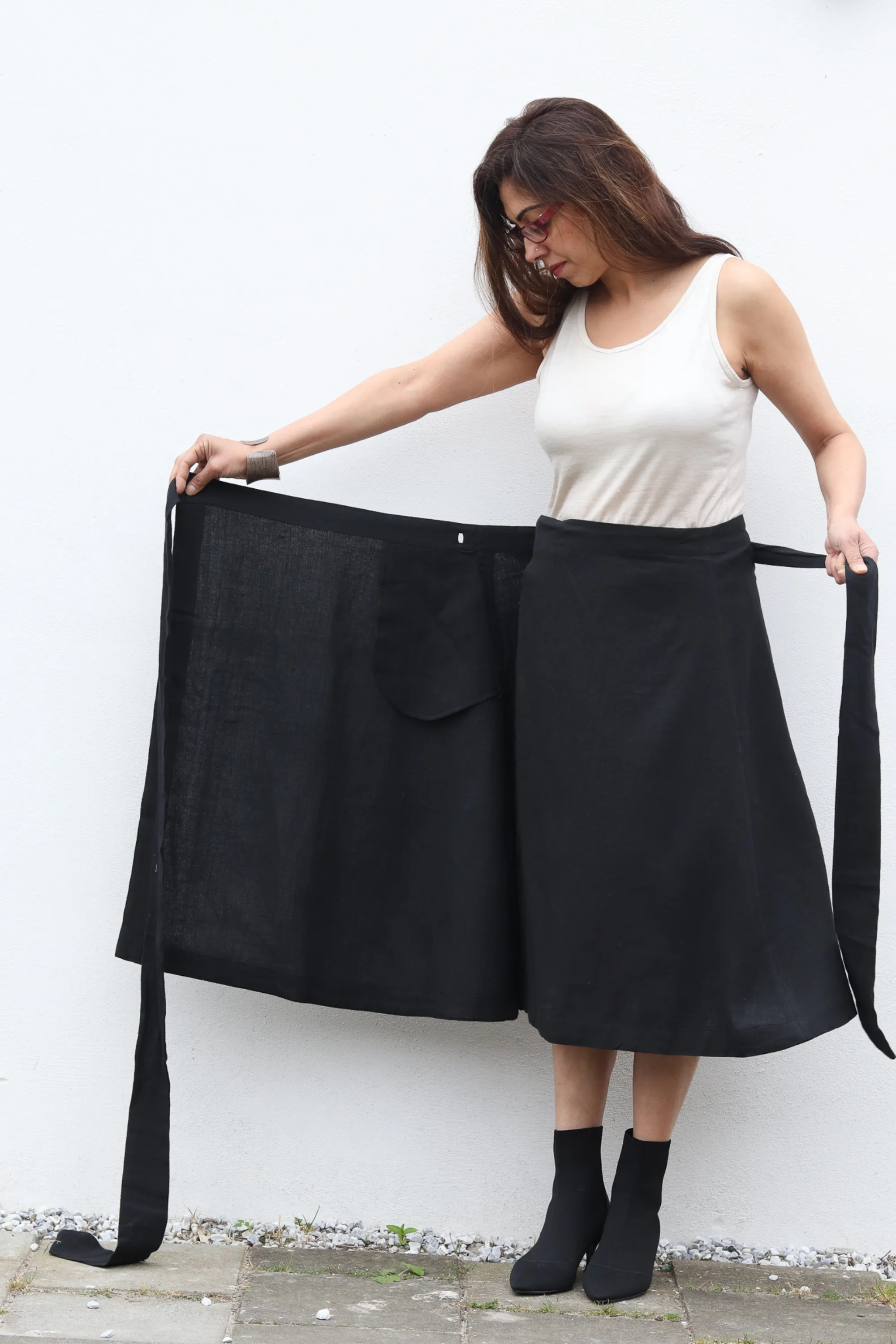 NEW! Cotton Hemp Wrap Skirt Black