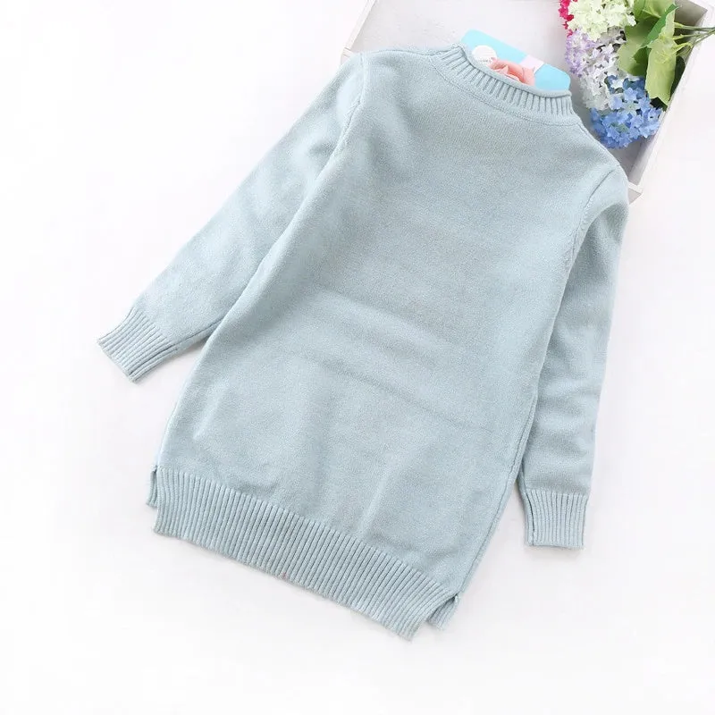 New Spring Girls Animal Print Long Sweater - Grey, Pink, Green