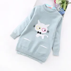 New Spring Girls Animal Print Long Sweater - Grey, Pink, Green