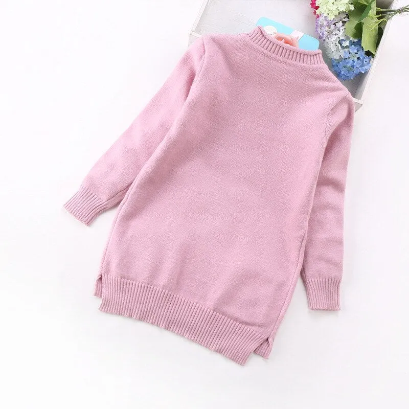 New Spring Girls Animal Print Long Sweater - Grey, Pink, Green