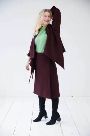 NEW! Wool Wrap Skirt Cocoon Maroon