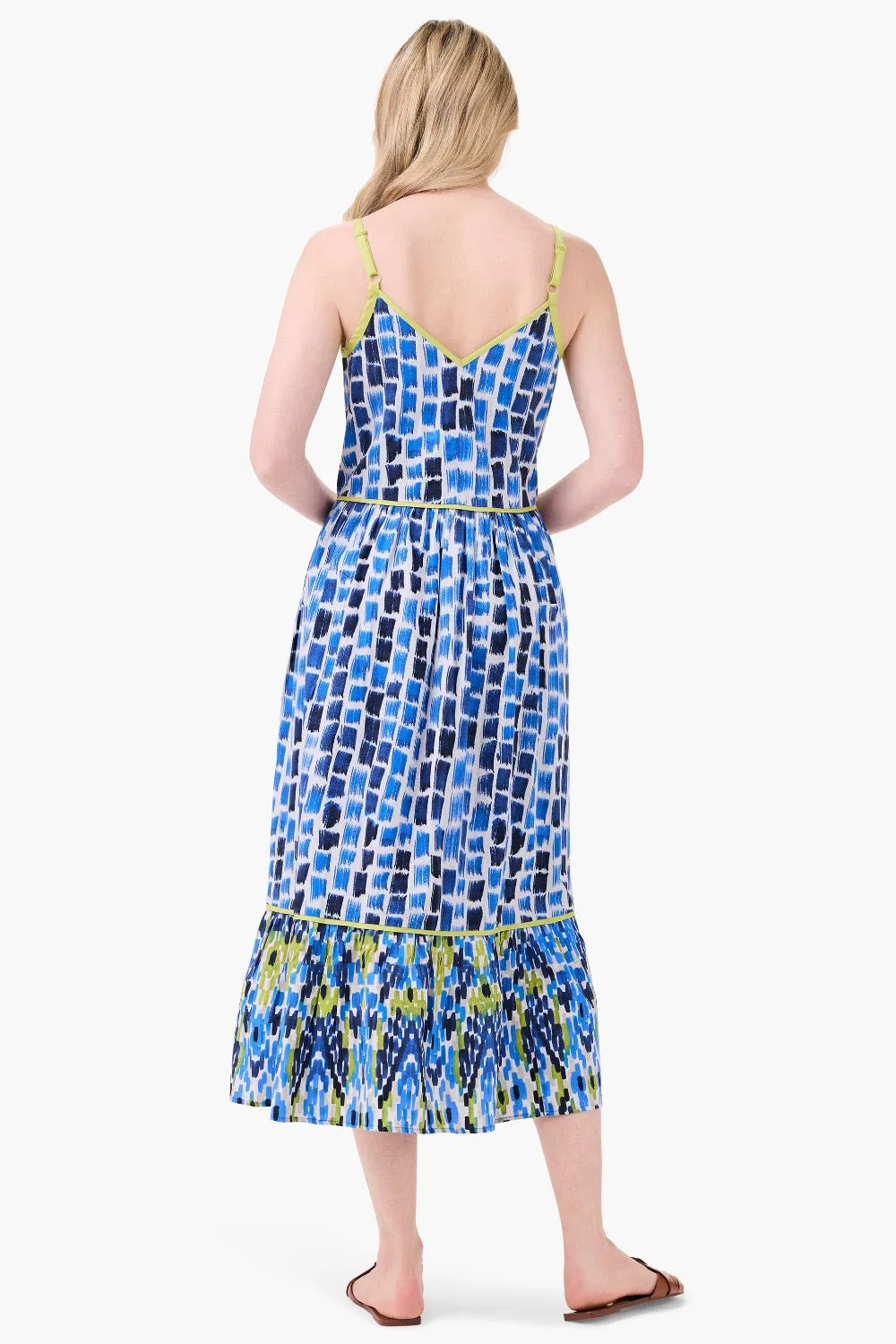 NIC ZOE Blue/Multi Brushstroke Blues Sleeveless Tiered Maxi Dress M241996