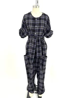 No. 6 Plaid Wool Gauze Jumpsuit