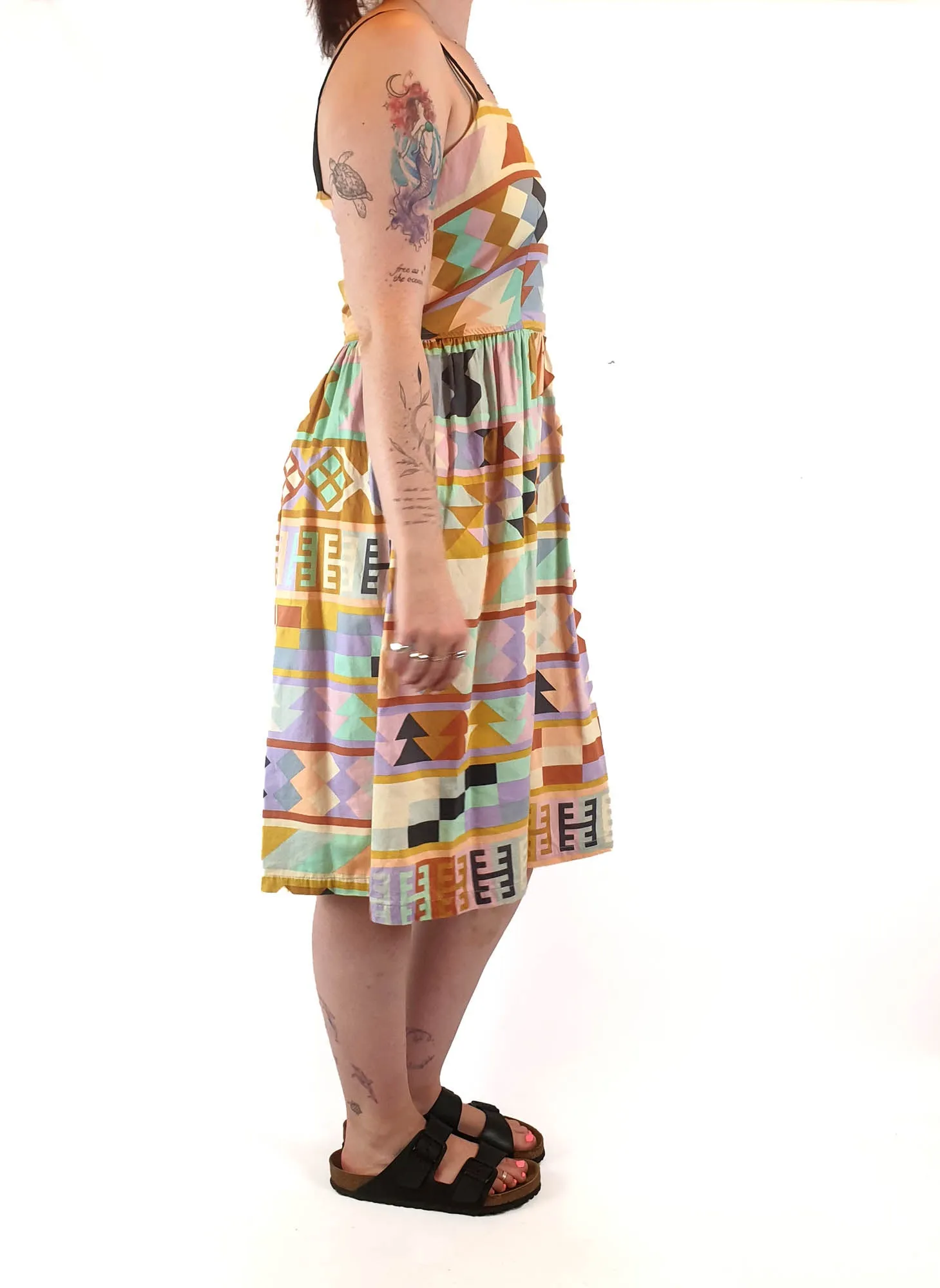 Obus colourful 100% cotton mid-calf sleeveless dress size 3 (best fits size 12)