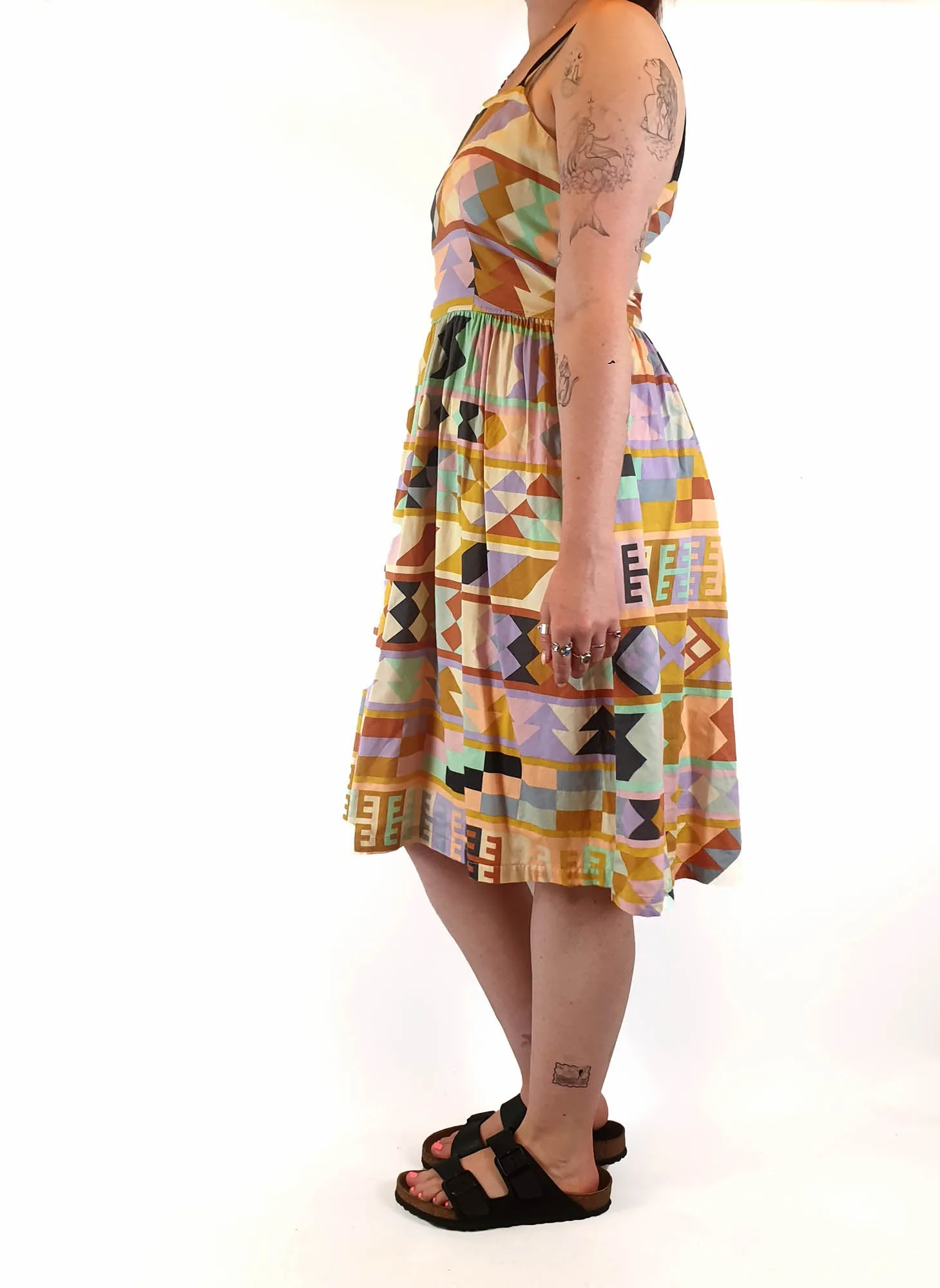Obus colourful 100% cotton mid-calf sleeveless dress size 3 (best fits size 12)