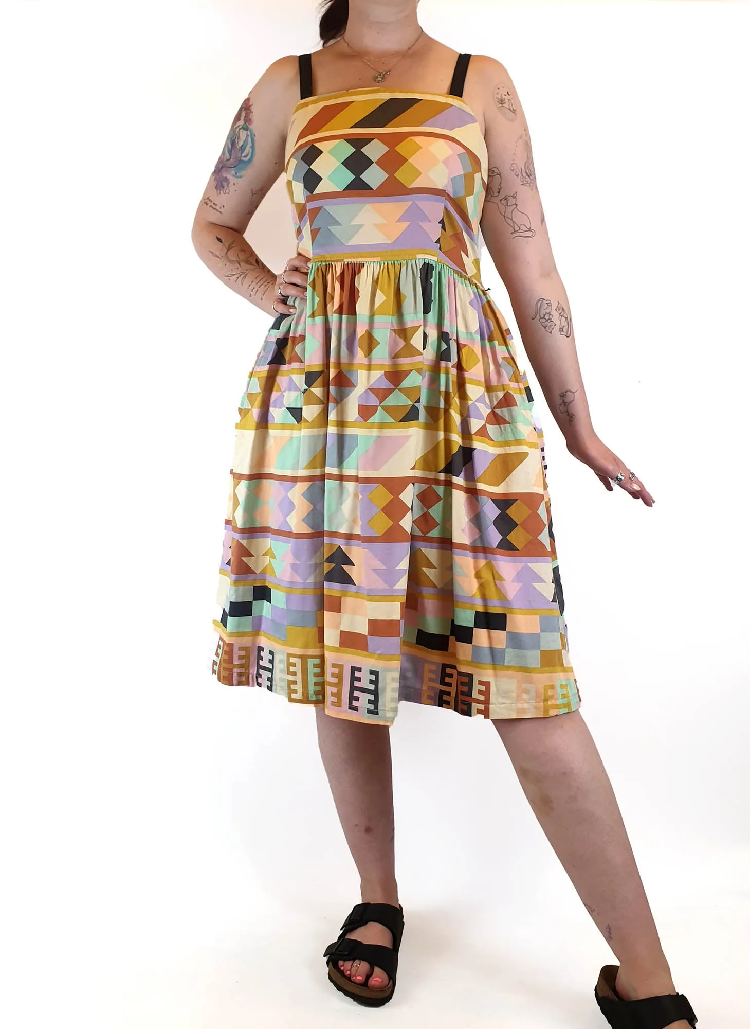 Obus colourful 100% cotton mid-calf sleeveless dress size 3 (best fits size 12)