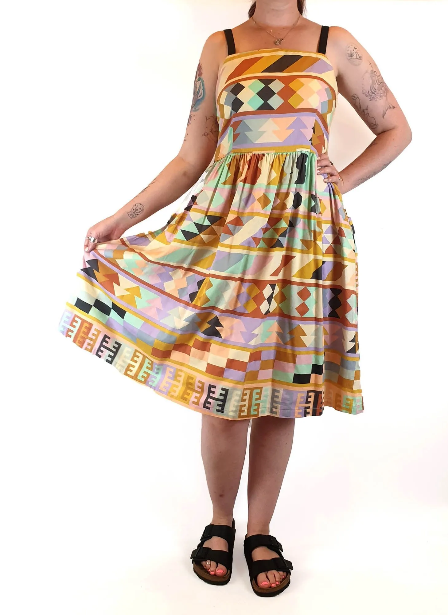 Obus colourful 100% cotton mid-calf sleeveless dress size 3 (best fits size 12)