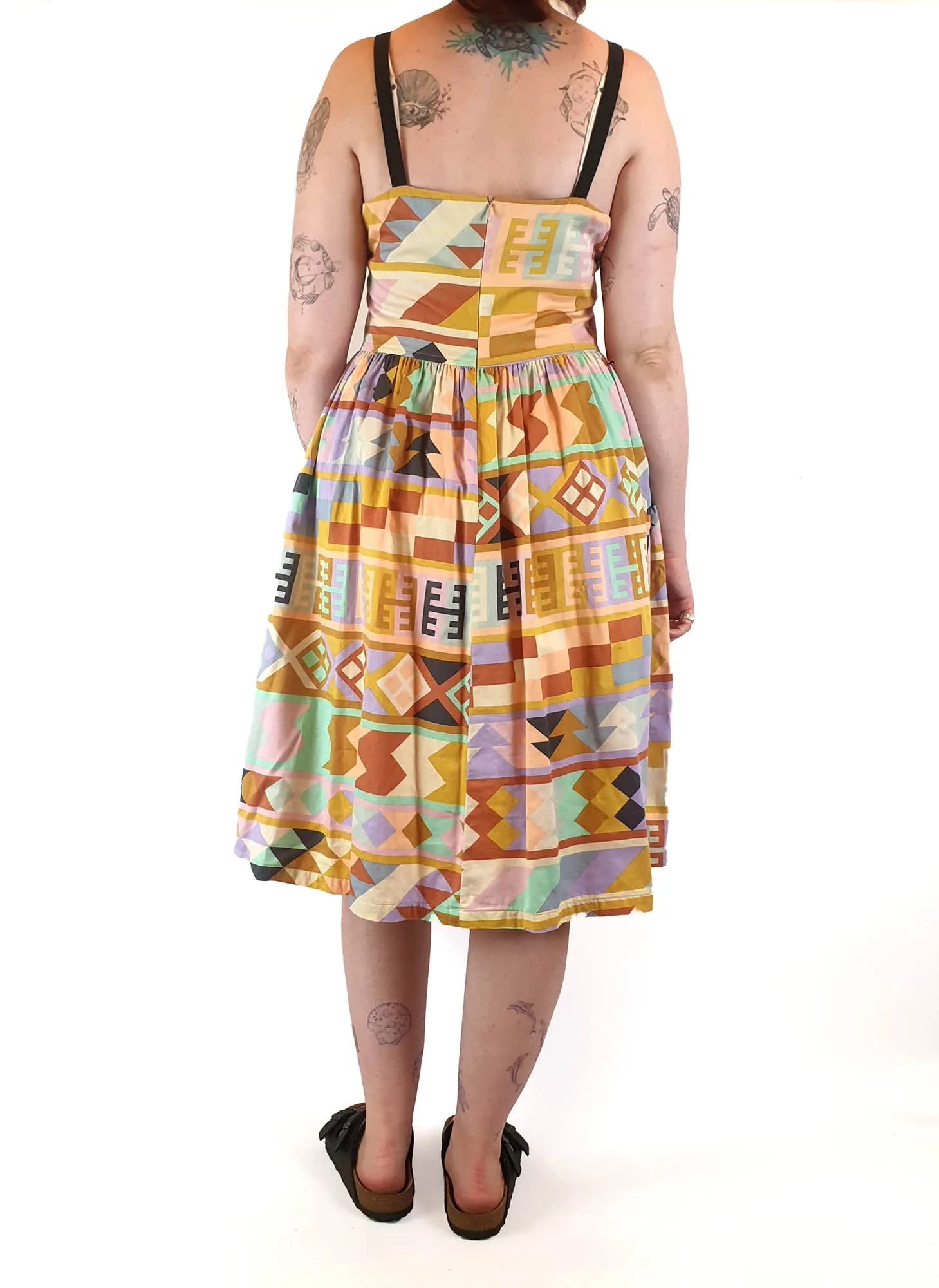 Obus colourful 100% cotton mid-calf sleeveless dress size 3 (best fits size 12)