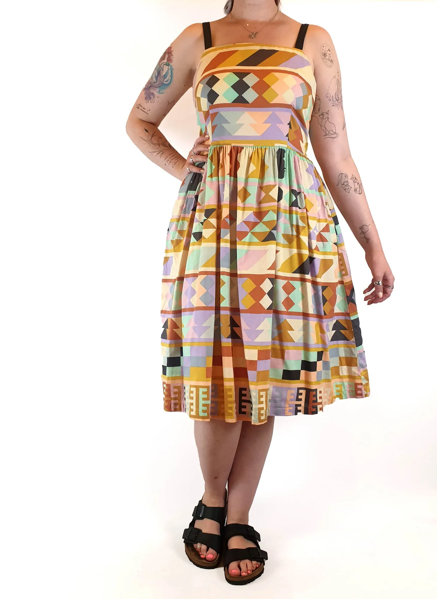Obus colourful 100% cotton mid-calf sleeveless dress size 3 (best fits size 12)
