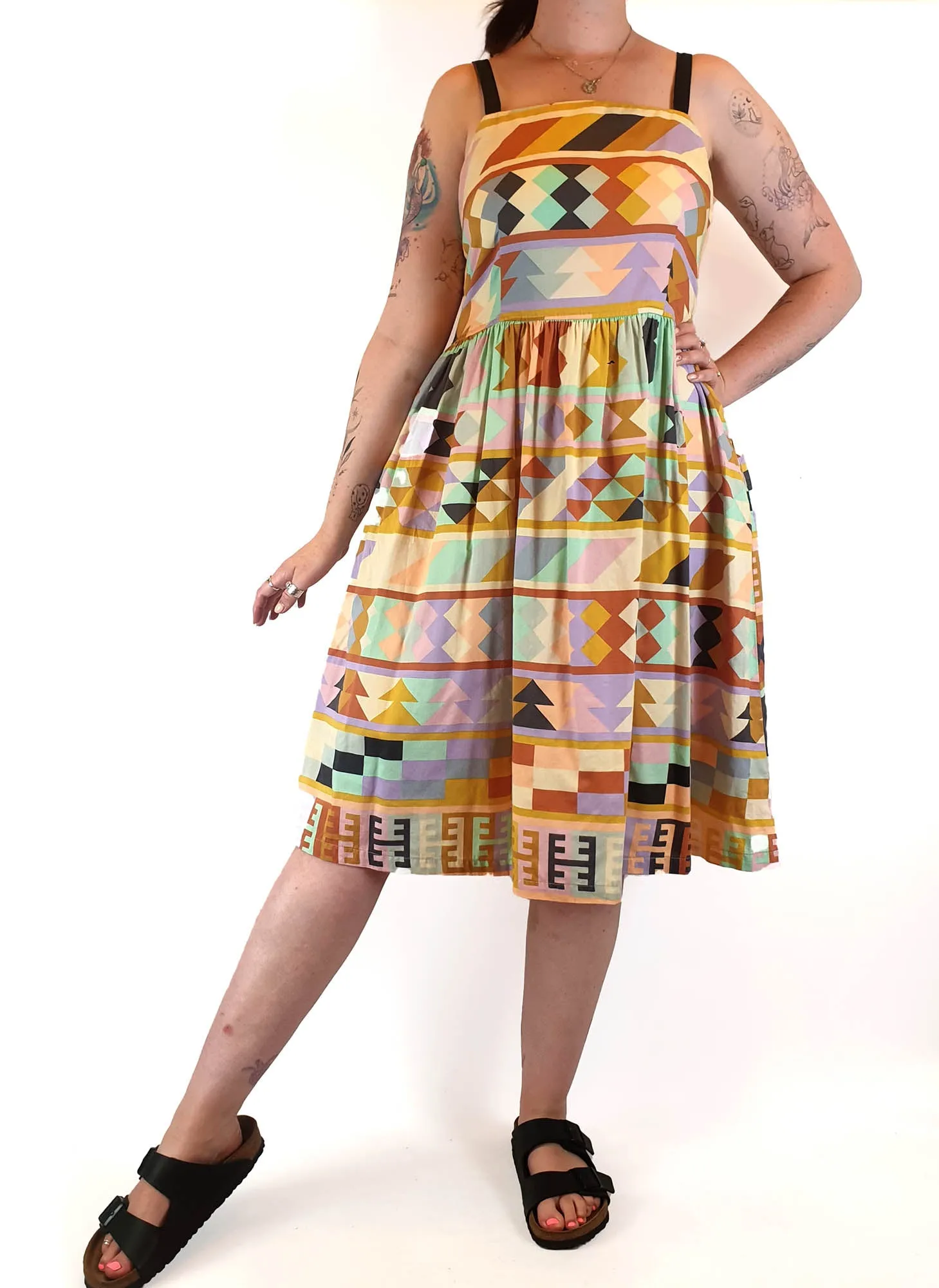 Obus colourful 100% cotton mid-calf sleeveless dress size 3 (best fits size 12)