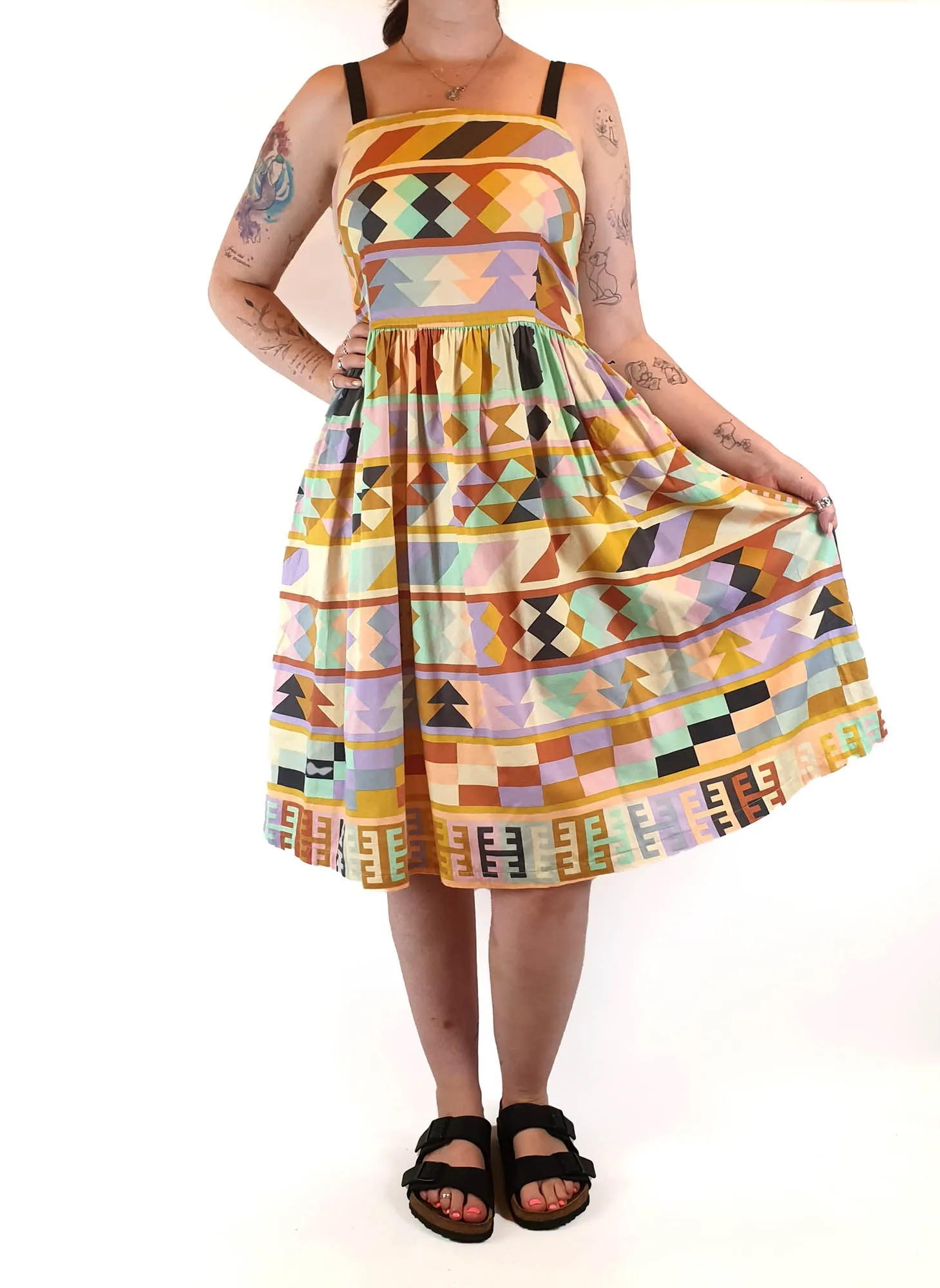 Obus colourful 100% cotton mid-calf sleeveless dress size 3 (best fits size 12)