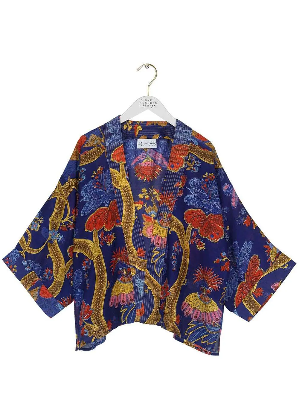 One Hundred Stars Climbing Peacock Korte Kimono Koningsblauw