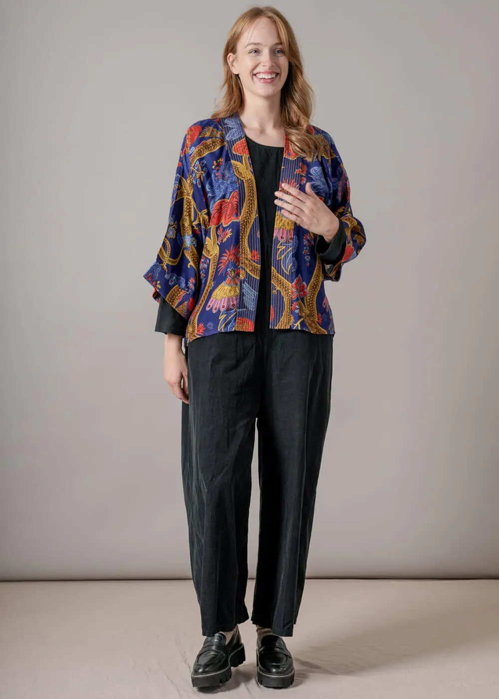 One Hundred Stars Climbing Peacock Korte Kimono Koningsblauw