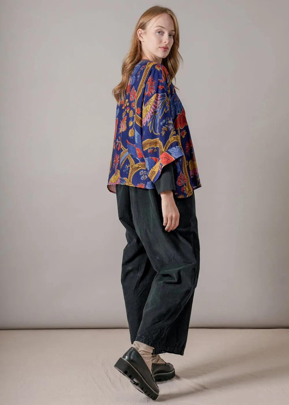 One Hundred Stars Climbing Peacock Korte Kimono Koningsblauw