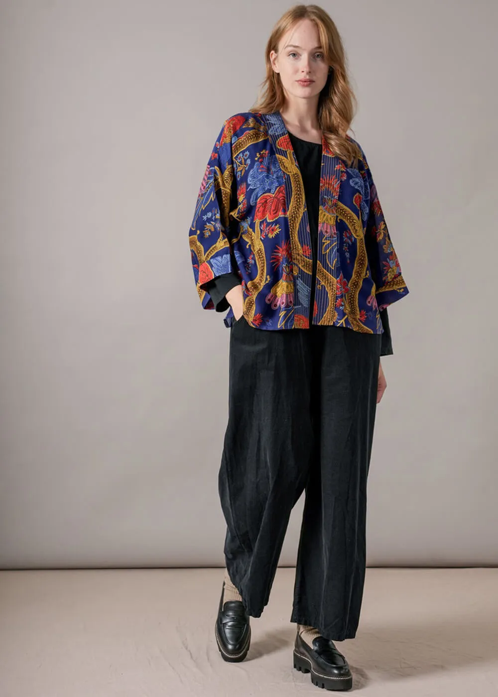 One Hundred Stars Climbing Peacock Korte Kimono Koningsblauw