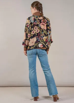 One Hundred Stars Dahlia Crepe Korte Kimono Zwart