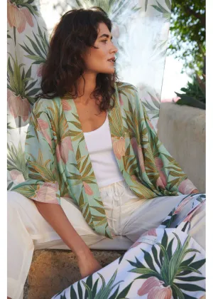 One Hundred Stars Deco Bud Korte Kimono Aqua