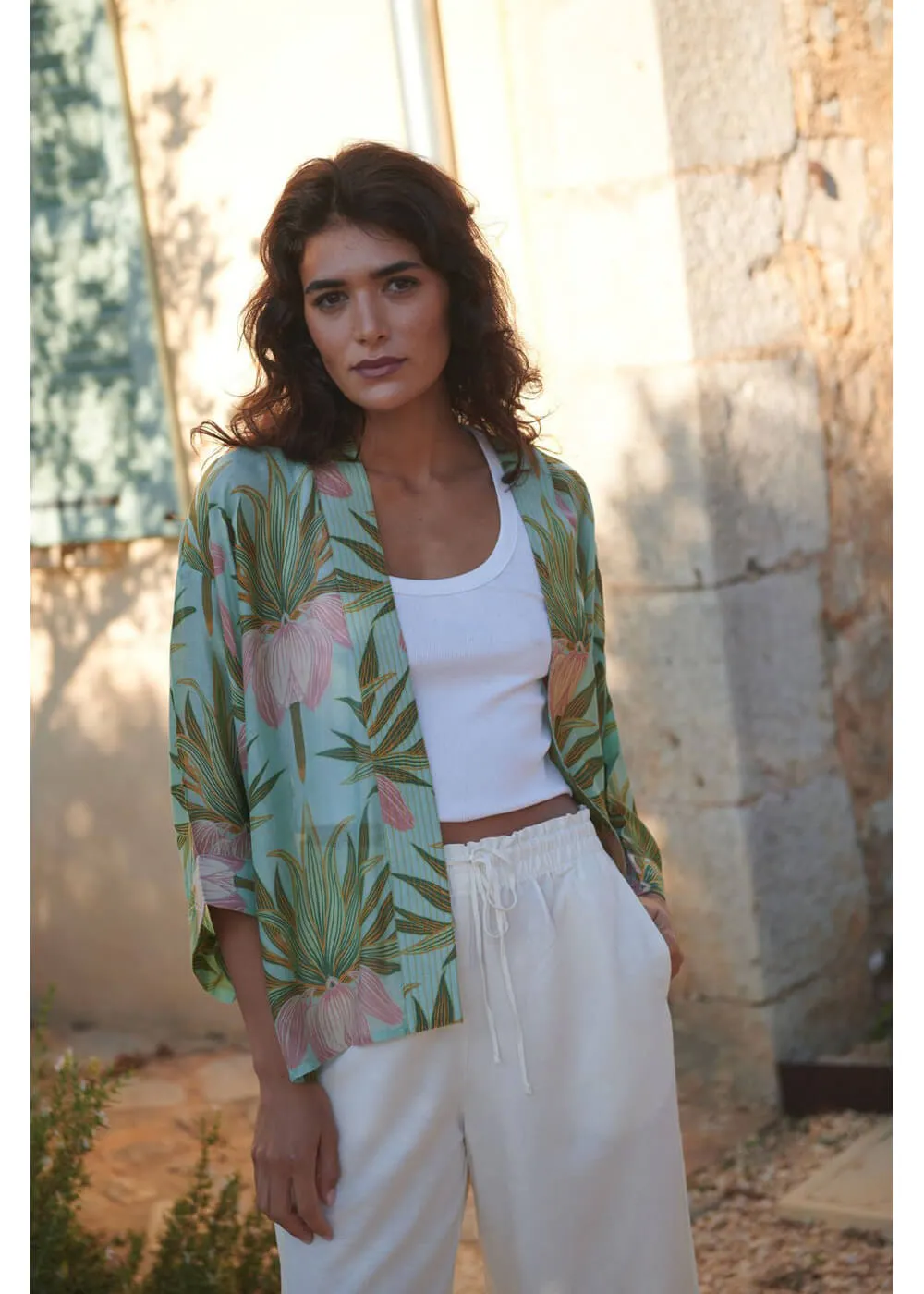 One Hundred Stars Deco Bud Korte Kimono Aqua