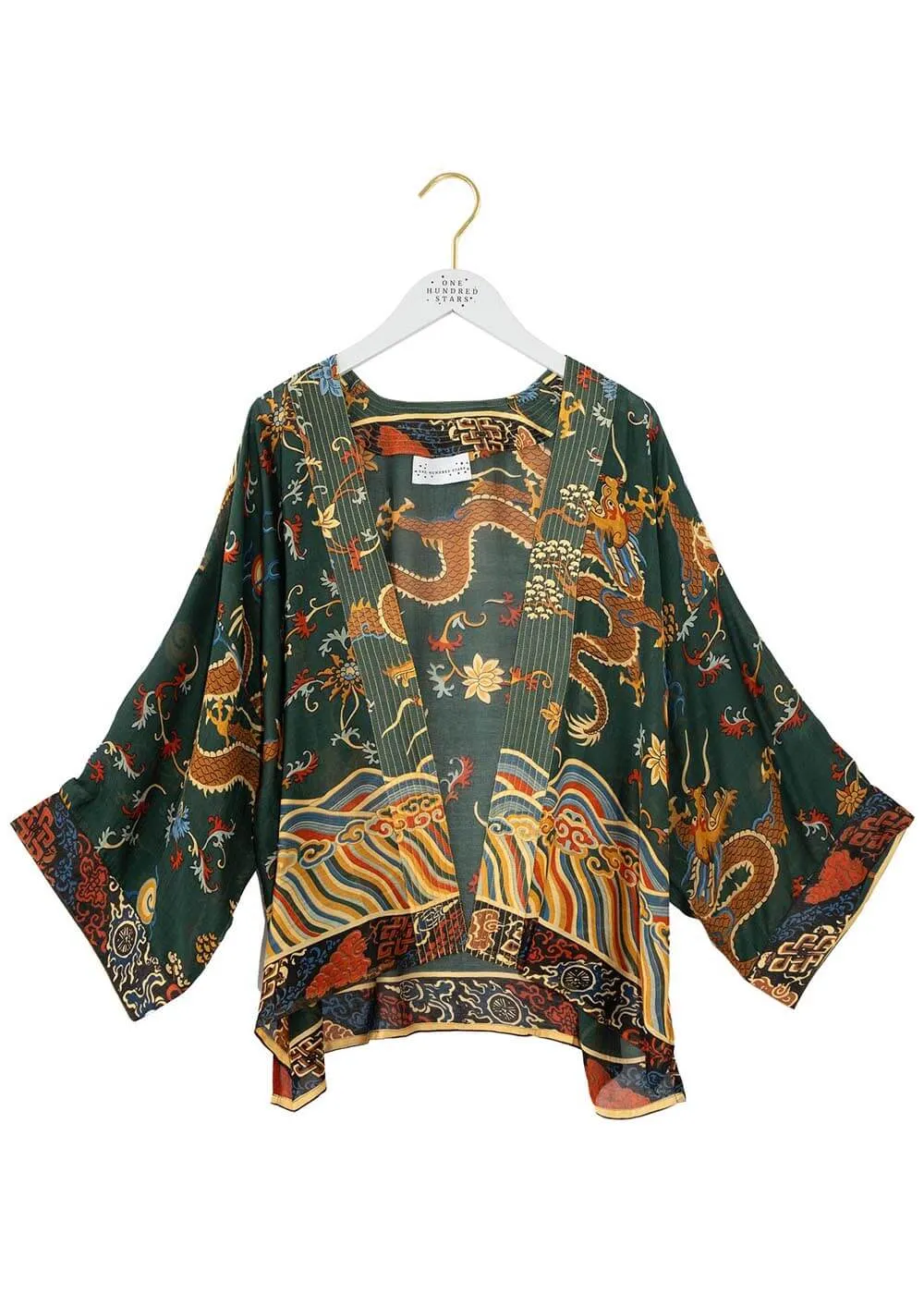 One Hundred Stars Dragon Korte Kimono Groen