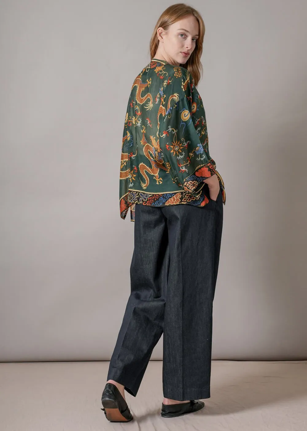 One Hundred Stars Dragon Korte Kimono Groen