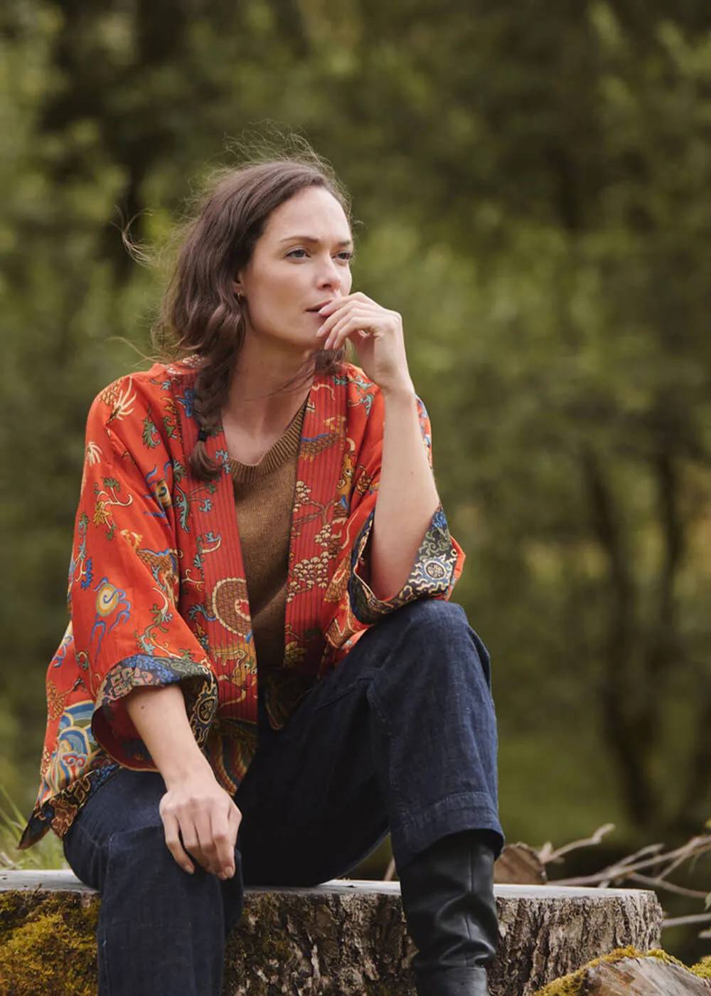 One Hundred Stars Dragon Korte Kimono Roest