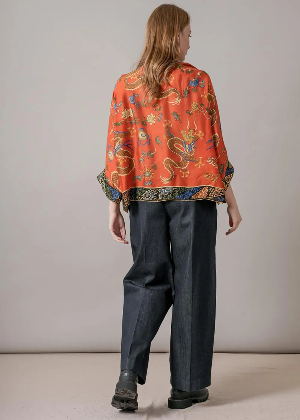 One Hundred Stars Dragon Korte Kimono Roest