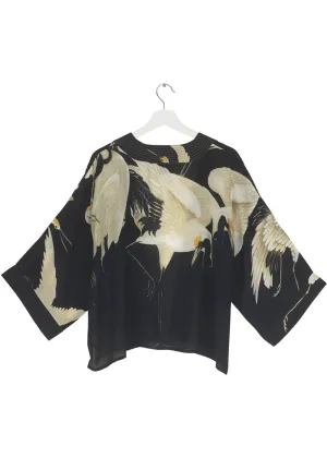 One Hundred Stars Stork Crepe Korte Kimono Zwart