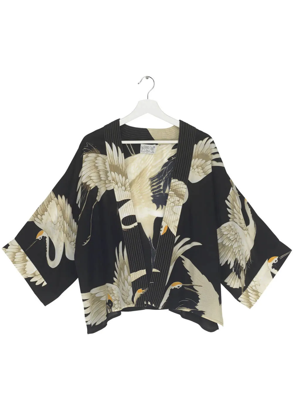 One Hundred Stars Stork Crepe Korte Kimono Zwart