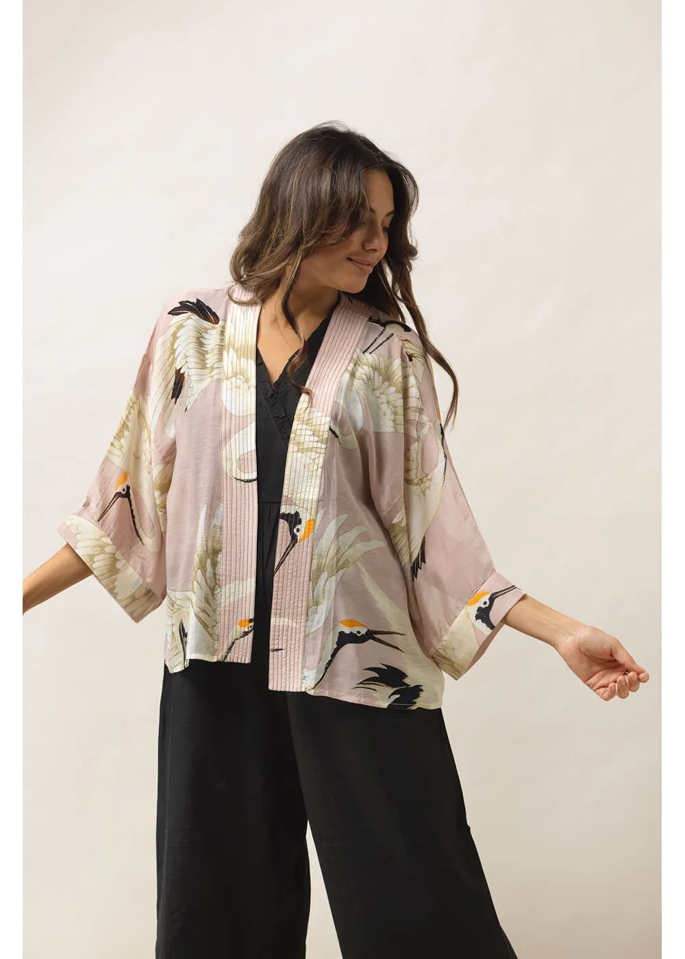 One Hundred Stars Stork Korte Kimono Plaster Roze