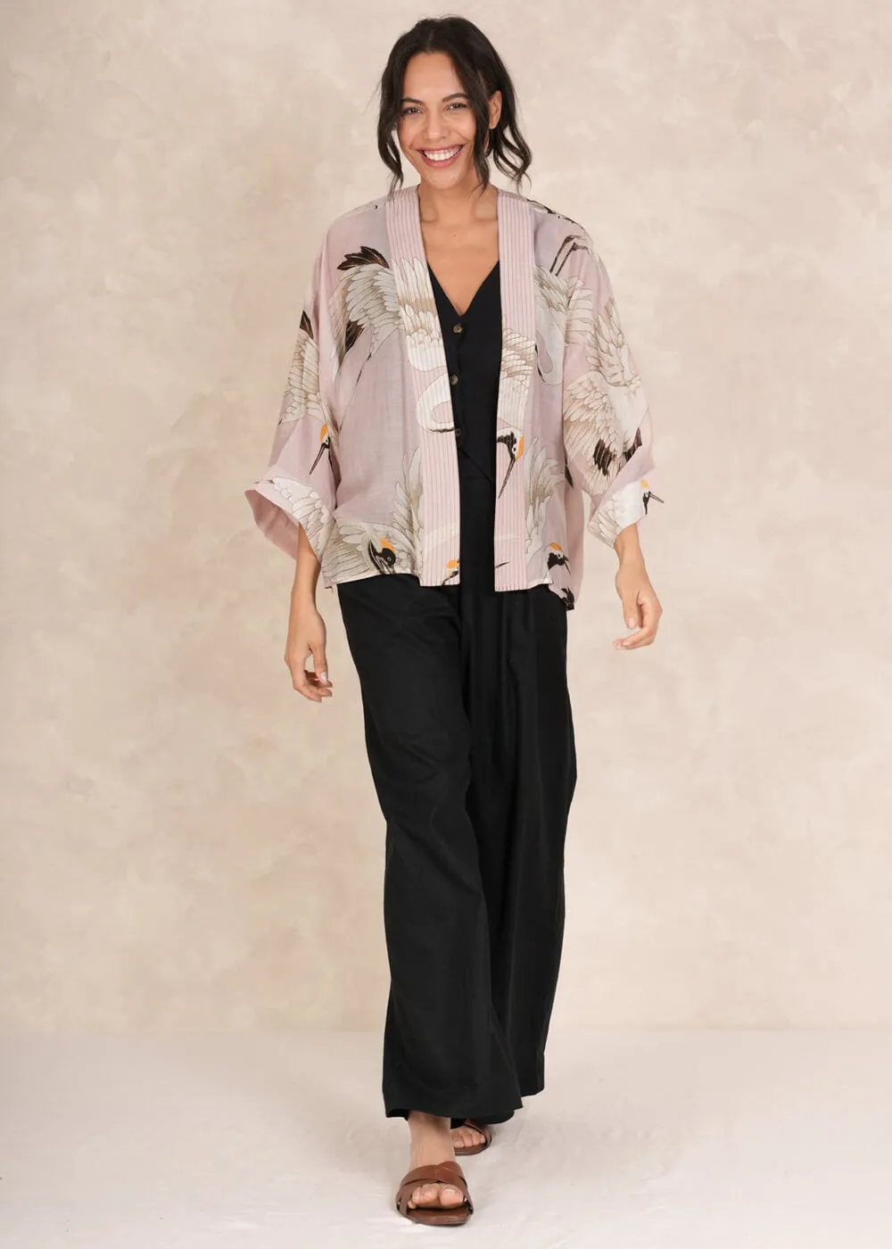One Hundred Stars Stork Korte Kimono Plaster Roze