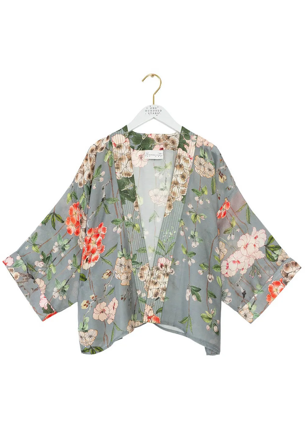 One Hundred Stars Trailing Blossom Korte Kimono Grijs