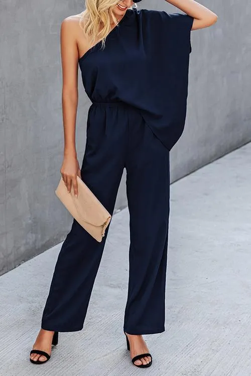 One Shoulder Bat Jumpsuits